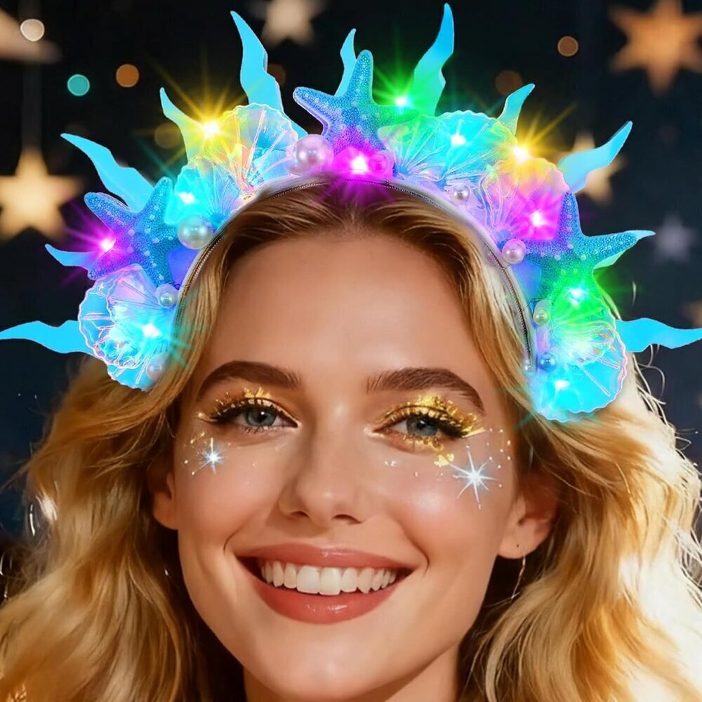 Light Up Mermaid Headband Crown Hair Accessories Kids Women Sea Princess